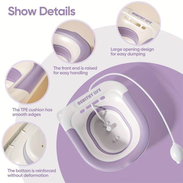Wider Sitz Bath Kit - 1pc Collapsible Toilet Seat for Hemorrhoids, Postpartum Care with Deeper Bowl, Plastic, Drain Holes and Flusher Hose