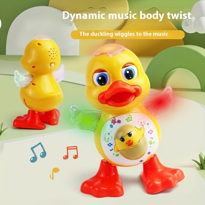 Interactive Dancing Duck Toy with Flashing Lights and Music, Cartoon Animal with Rotating Wings and Moving Eyes, Battery Operated, Ideal Christmas Gift for Youngsters 3-6 Years - Multicolor (Batteries Not Included), Cartoon T