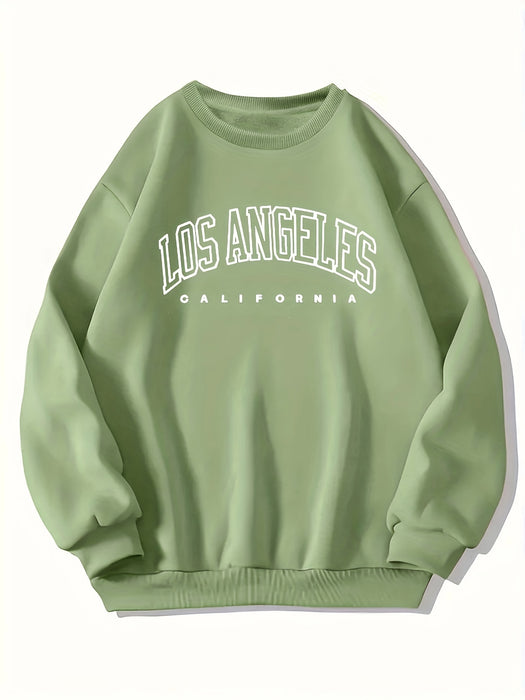 Los Angeles Print Preppy Crewneck Sweatshirt for Women, Long Sleeve Winter Fall Casual Cozy Sweatshirt