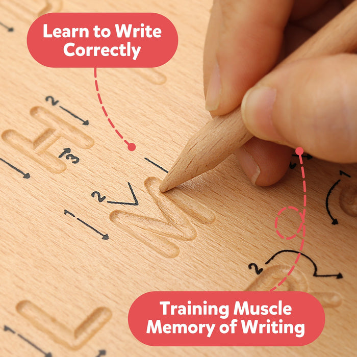 Coogam Wooden Letters Practicing Board - Double-Sided Alphabet Tracing Tool - Educational Toy Game for Fine Motor Skills - For Preschool Kids Aged 3-5 Years - Perfect Gift for Learning ABCs