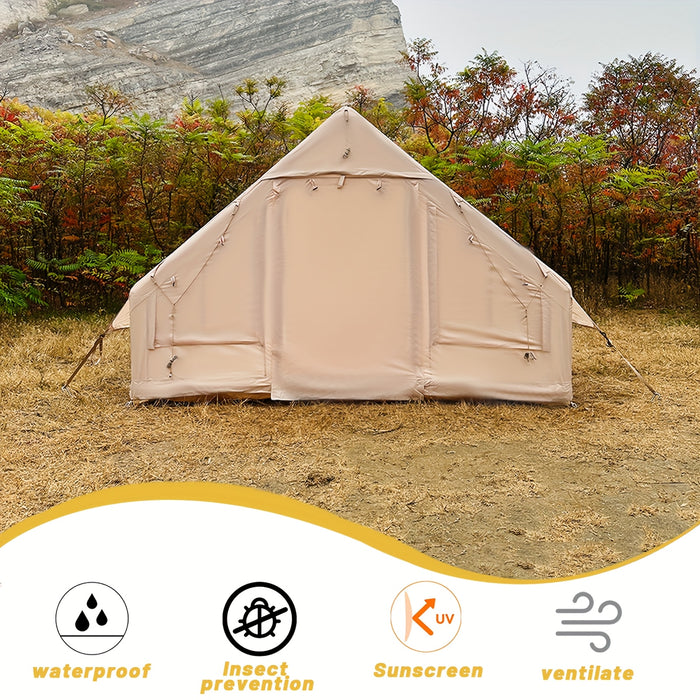 6-Person Inflatable Camping Tent - Easy Setup, All-Season Waterproof & Windproof Shelter, Portable Air Tent for Hiking, Fishing & Outdoor Adventures, Light Yellow Oxford Fabric, TPU Support Poles, Zipper Closure, Outdoor Camp