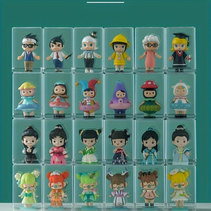 9-Pack Clear Acrylic Display Cases for Collectibles, Stackable Dustproof Cube Organizer Boxes, Contemporary Plastic Showcases for Figurines - Versatile Use, No Power Required