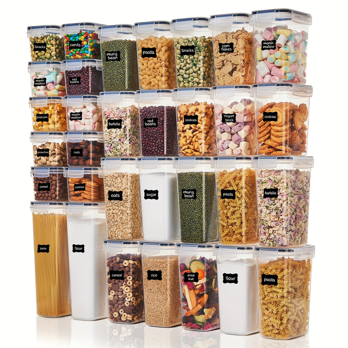 Vtopmart 32pcs Food Storage Container Set, Kitchen Organizers And Storage, Sealing Can, BPA-Free Plastic Airtight Pantry Container with Lids for Cereal, Flour And Sugar, Includes 32 Labels (Black)