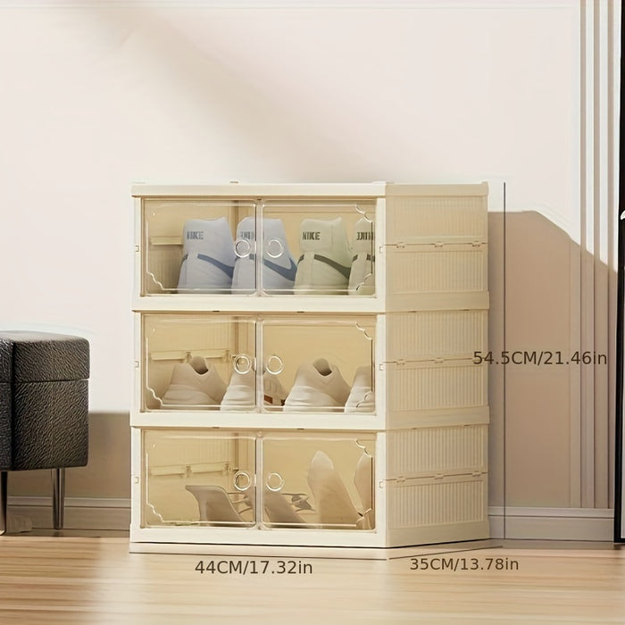 Portable Shoe Rack Organizer With Transparent Door, Foldable And Stackable Shoe Storage Cabinet
