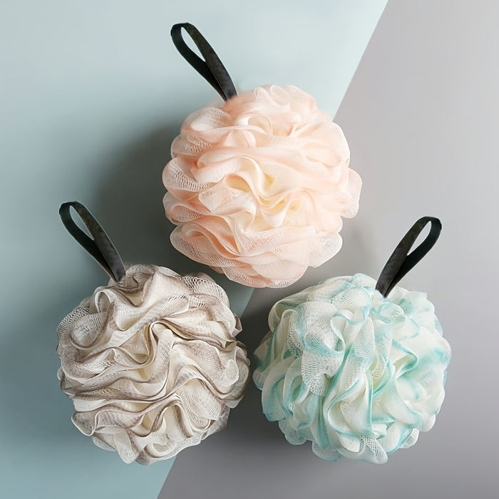 Luxury Soft 3pcs/set PE Bath Sponge - Gentle Exfoliating, Deep Cleansing, Skin Massage, Refreshing Bath Experience with Pearl Embellishment