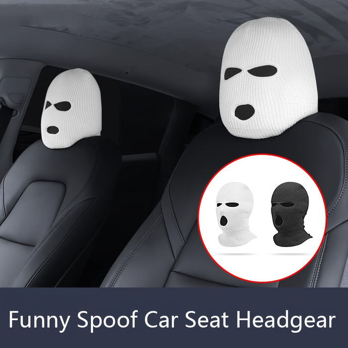 Funny Spoof Car Seat Headgear - Elastic Universal Headrest Covers for Car, Van, Truck, SUV, RV, Sedan - Halloween Interior Seat Decoration - 1pc
