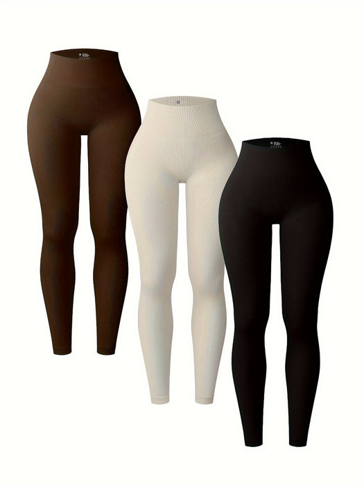 3pcs High Waist Tight Leggings, Sports Running Workout Fitness Yoga Pants for Women Gym