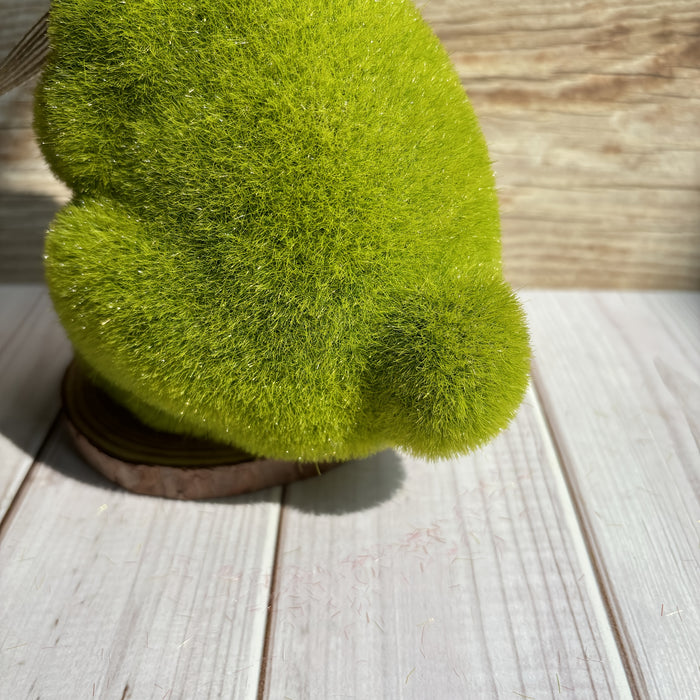 1pc Charming Green Flocked Bunny Statue, 6.6" - Easter & Spring Garden Decor, Outdoor Moss Rabbit with Ribbon Accent, Ideal for Holiday Celebrations & Home Yard Display