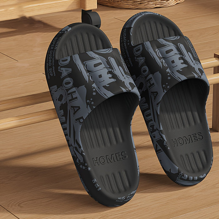 Men's Cartoon Print Slip-On Slippers - Soft EVA Indoor/Outdoor House Shoes for Bathroom, Shower & Beach - All-Season Comfort with Trendy Design, Cute Slippers