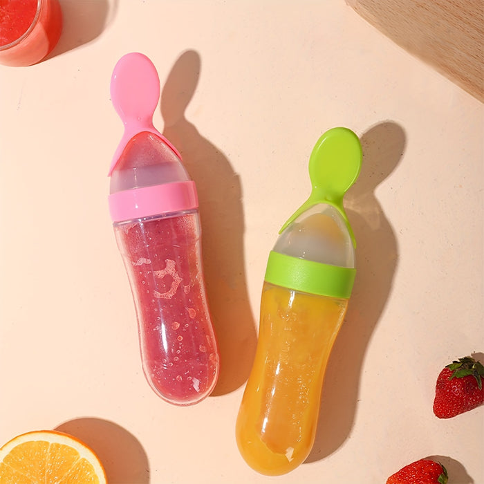 90ml/3oz Baby Silicone Spoon Feeder, Rice Paste Silicone Bottle & Spoon Set, Squeeze Food Feeder For Outside And Home Easter Gift