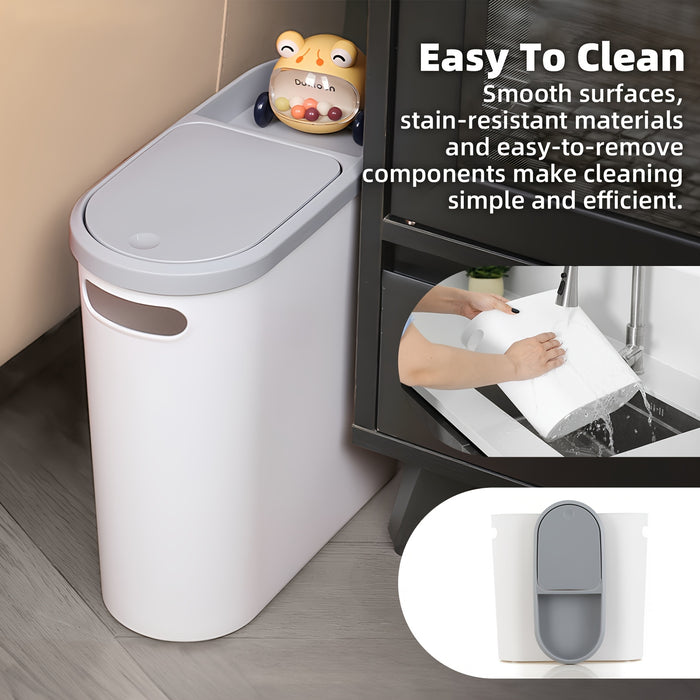 2/1pc Bathroom Trash Can, Compact And Durable Plastic Wastebasket With Built-in Handles, Easy To Clean, Rustproof, Space-Saving Design, Ideal For Small Spaces In Bathroom, Laundry, And Home Office