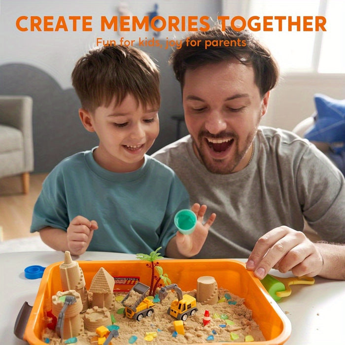 DIY Construction Sensory Bin for Toddlers with Glow in The Dark Stones, Sandbox with Lid Castle Building kit, Preschool Learning Activities Gifts for Boys Girls Age 3+