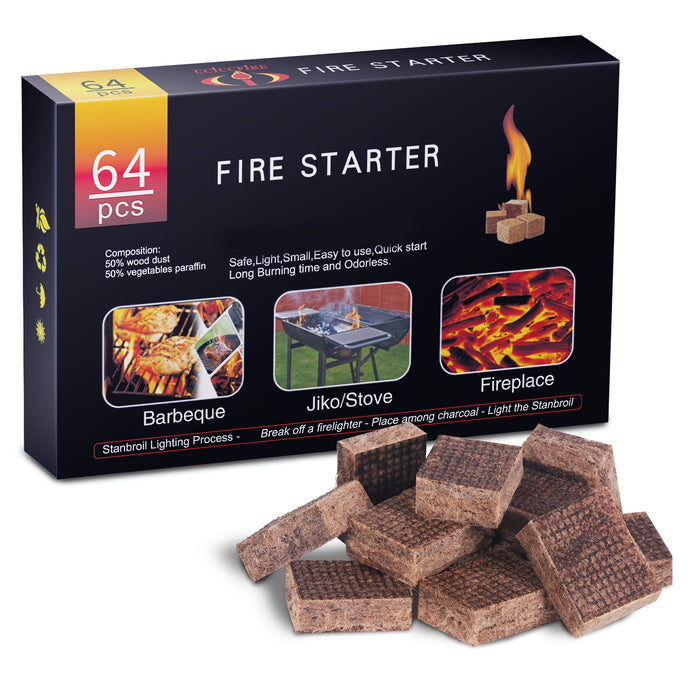 Water Resistant Odourless Fire Starter Squares - Fire Starters for Fireplace, Chimney, BBQ Grill, Camping Fire, Wood Stove - Camping Accessories