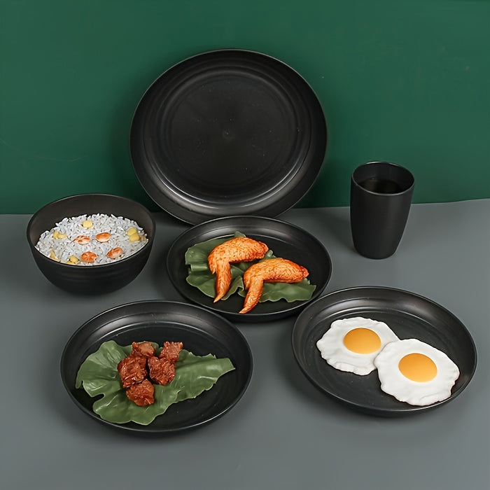 16pcs/set of indestructible plates, shatterproof tableware set, microwave dishwasher safe, reusable tableware, black set of 8 plates, 4 bowls, 4 cups - suitable for camping and daily use