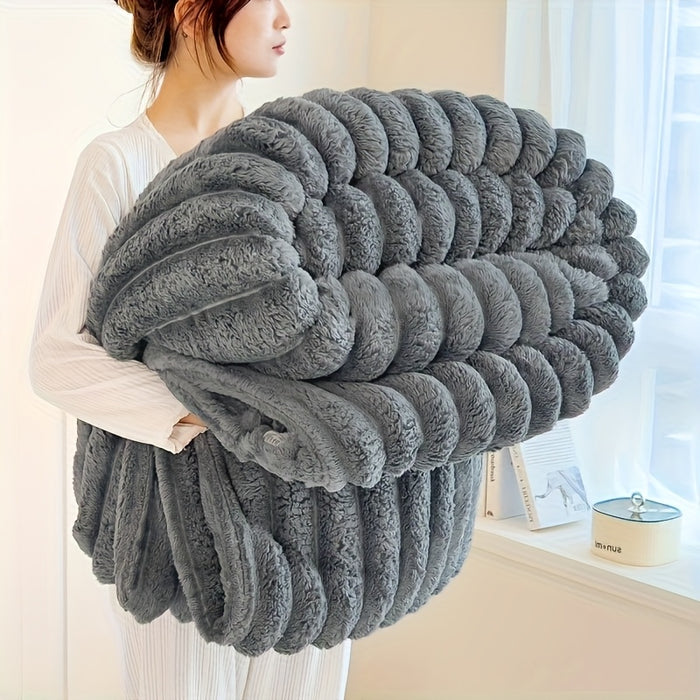 1pc Blanket Soft And Comfortable, Imitation Rabbit Hair Reversible Blanket Thermal Fleece Blanket Nap Blanket Air Conditioning Blanket Office Outdoor Camping Gift Blanket, Suitable For All Seasons
