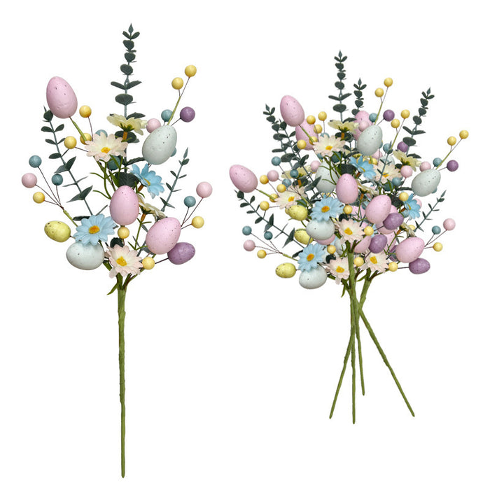 Pastel Easter Artificial Flower Bouquet - Plastic Faux Floral Arrangement with Eggs and Berries - for Home Decor, Holiday Centerpiece
