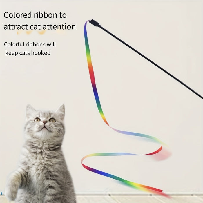 1pc Interactive Cat Toy with Ribbon Teaser Stick for Endless Fun and Playtime