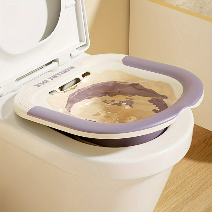 Wider Sitz Bath Kit - 1pc Collapsible Toilet Seat for Hemorrhoids, Postpartum Care with Deeper Bowl, Plastic, Drain Holes and Flusher Hose