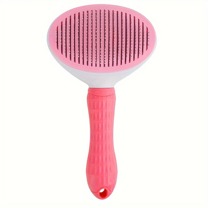 Self-Cleaning Pet Grooming Brush for Dogs & Cats - Easy Hair Removal Comb with Soft Bristles, Durable Plastic Handle in Gray/White/Pink - Ideal for All Breeds, Dog Grooming