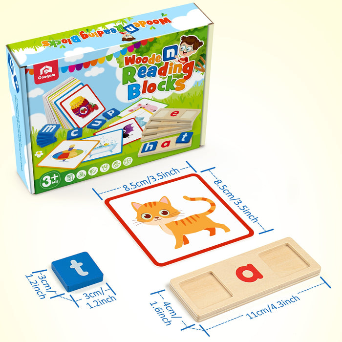 Coogam Wooden Short Vowel Reading Alphabet Sorting Spelling Game, Website CVC Word Learning Flashcards Alphabet Puzzle Youngsters's Educational Toy Gift 3-4-5 Years Old