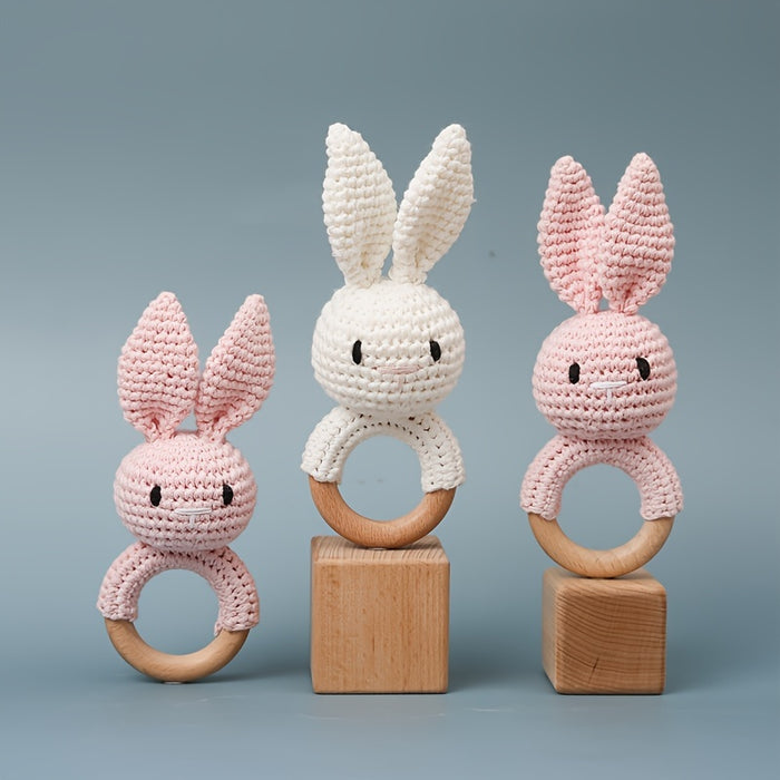 Crochet Bunny Youngsters Rattle, Cute Rabbit Gripping Toy, Youngsters Wooden Hand Rattle, Hand Rattle Toy Gift Box, Christmas Easter Gift