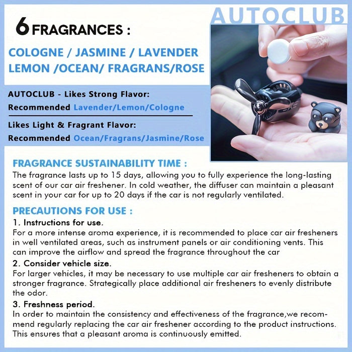 6-piece Bear Pilot 6-Piece Car Air Freshener Set: Refill Your Car with Long-Lasting Fresh Scent