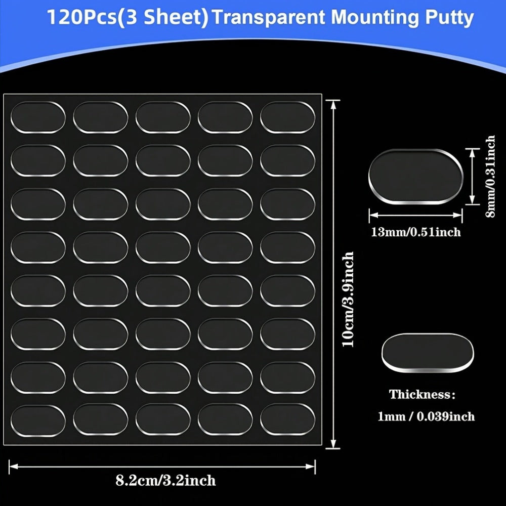 120Pcs Transparent Mounting Putty, No-Trace Acrylic Adhesive Dots, Strong Hold Nano Tape Stickers for Wall, Automotive Decorations, Card & Envelope Securement - Other Rubber Material