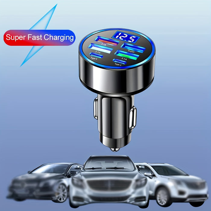 New Car Charger QC3.0 Fast Six-in-One Multi-Function Dual PD Car Adapter with Digital Display