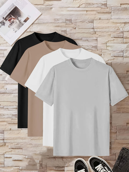Men's Home Wear Solid Color T-shirt 4pcs Set