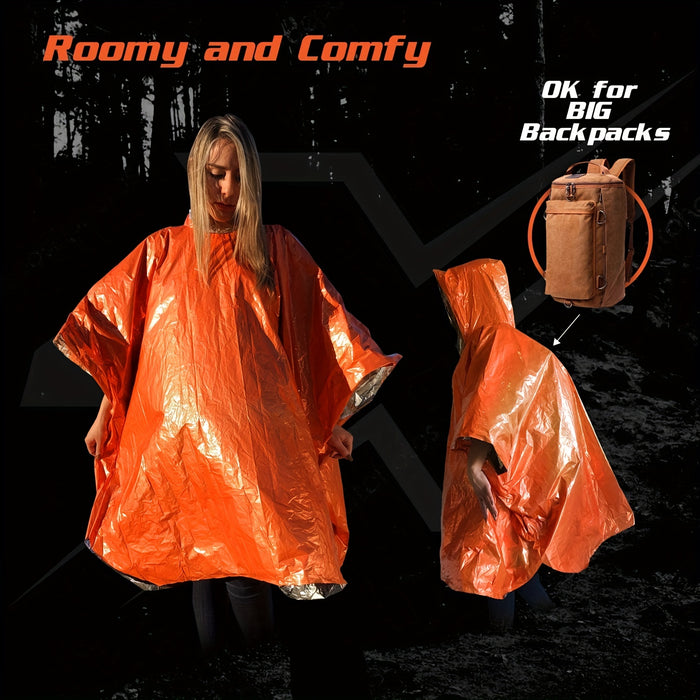 Portable Waterproof Survival Raincoat with Reflective Blanket for Camping and Hiking