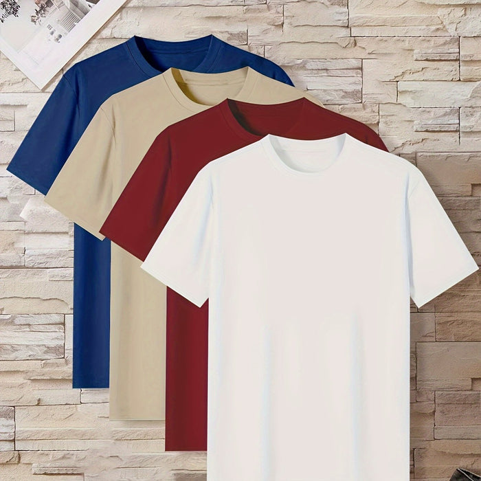 Men's Home Wear Solid Color T-shirt 4pcs Set