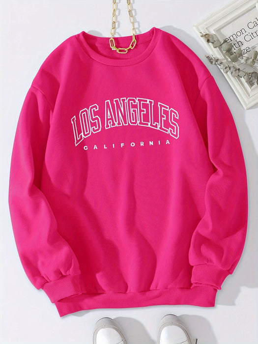 Los Angeles Print Preppy Crewneck Sweatshirt for Women, Long Sleeve Winter Fall Casual Cozy Sweatshirt