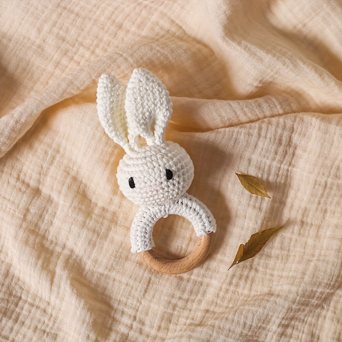 Crochet Bunny Youngsters Rattle, Cute Rabbit Gripping Toy, Youngsters Wooden Hand Rattle, Hand Rattle Toy Gift Box, Christmas Easter Gift