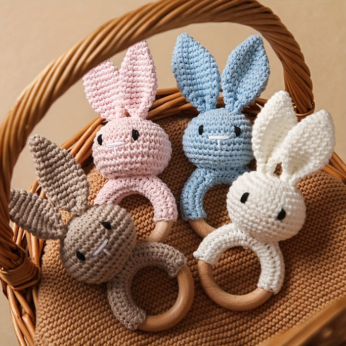 Crochet Bunny Youngsters Rattle, Cute Rabbit Gripping Toy, Youngsters Wooden Hand Rattle, Hand Rattle Toy Gift Box, Christmas Easter Gift
