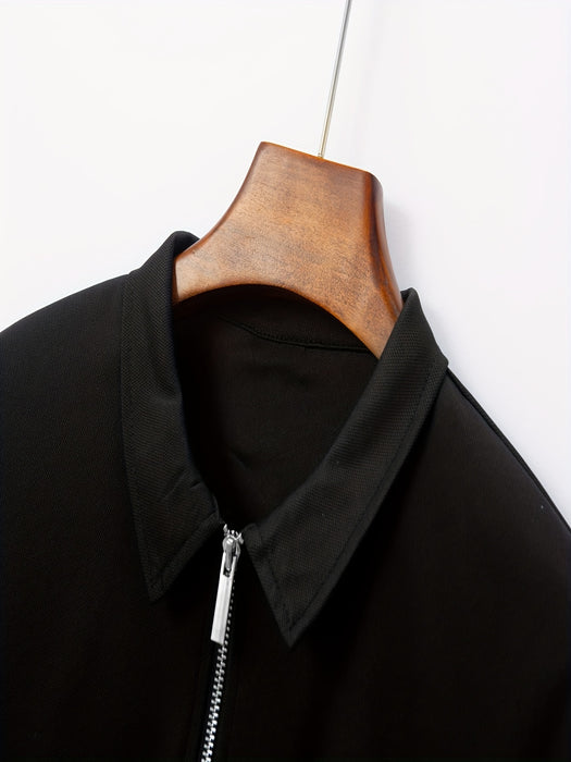 Men's Casual Long Sleeve Zipper Lapel Shirt with Chest Pocket, Spring/Fall Outdoor Wear