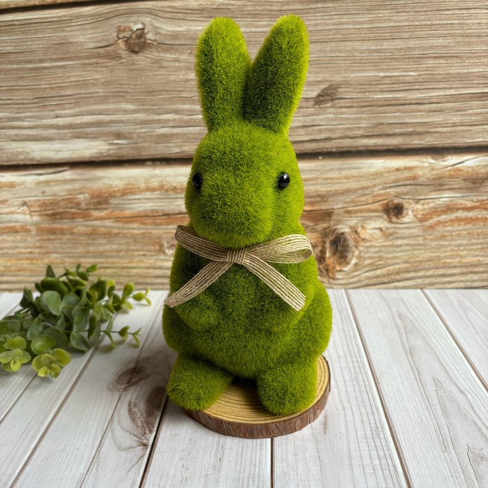 1pc Charming Green Flocked Bunny Statue, 6.6" - Easter & Spring Garden Decor, Outdoor Moss Rabbit with Ribbon Accent, Ideal for Holiday Celebrations & Home Yard Display