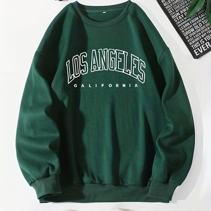Los Angeles Print Preppy Crewneck Sweatshirt for Women, Long Sleeve Winter Fall Casual Cozy Sweatshirt