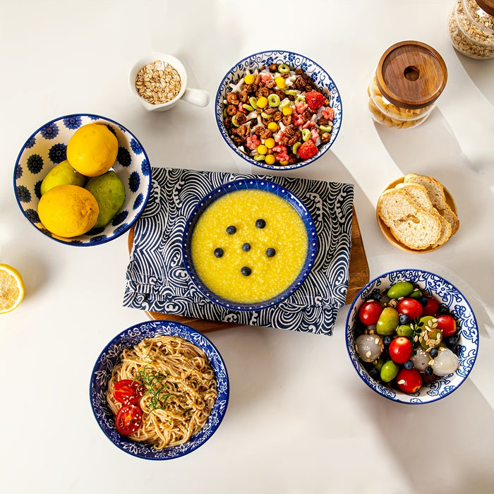 6pcs, Cerkik Ceramic Soup Bowls Set, 12oz/24oz, Porcelain Deep Cereal Bowl, Large Kitchen Dinner Bowl for Eating Salad, Dessert, Pasta, Noodle, Rice, Oatmeal, Microwave Dishwasher Oven Safe, Valentine's Day, Weddings, Vintage