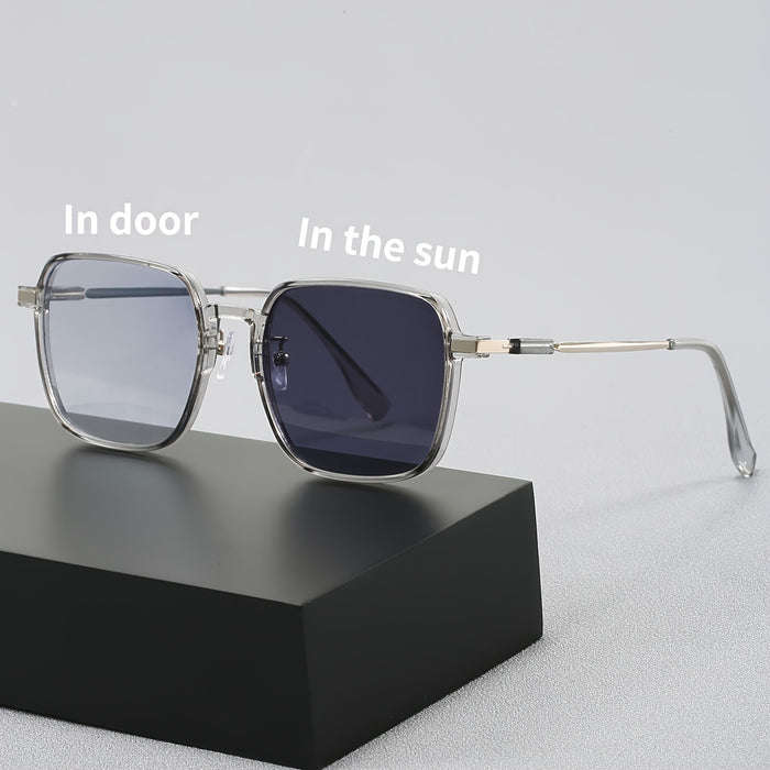 Square Light-Sensitive Color-Changing Flat Glasses for Men and Women