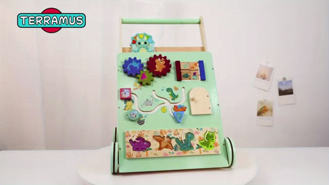 Wooden Baby Walker, Dinosaur Toddler Push Walker, Montessori Learning Activity Center for Boys Girls, Develops Motor Skills Sit-to-Stand Toys Multifunctional Educational Gifts for Kids Infant