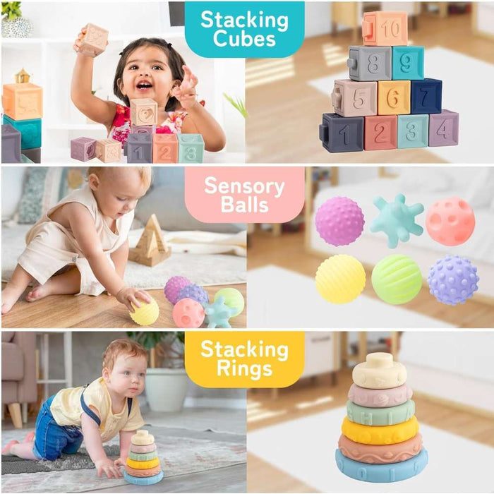 Baby Toys for 6 to 36 Months, 5 in 1 Toys for Babies, Sensory Toys for Toddlers 1-3,Pull String Toys, Stacking Blocks, Sensory Shapes Simulation Remote Control
