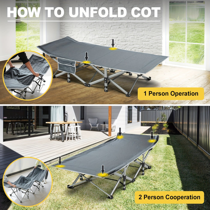 Folding Camping Cot With Mattress, Sleeping Cots For Adults - Heavy Duty Grey - Portable & Durable - Perfect for Camping, Hiking & Backpacking - Ideal Gift for Outdoor Enthusiasts