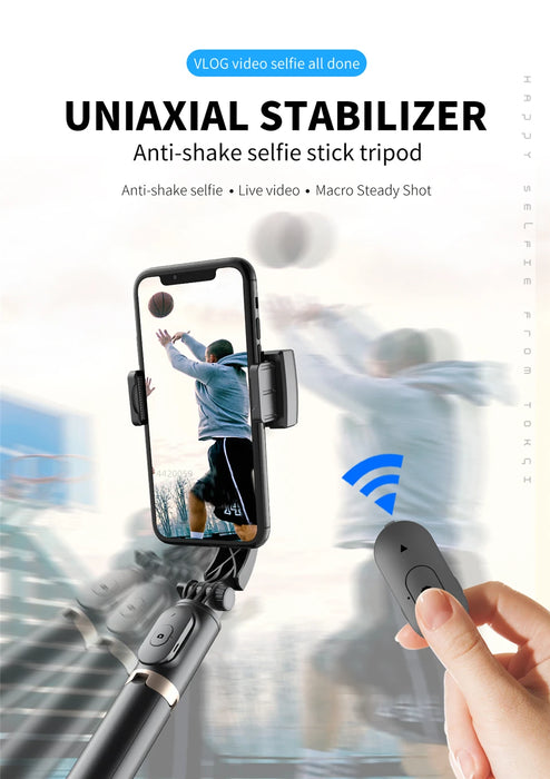 Roreta Gimbal Stabilizer Selfie Stick Foldable Wireless Tripod with Bluetooth