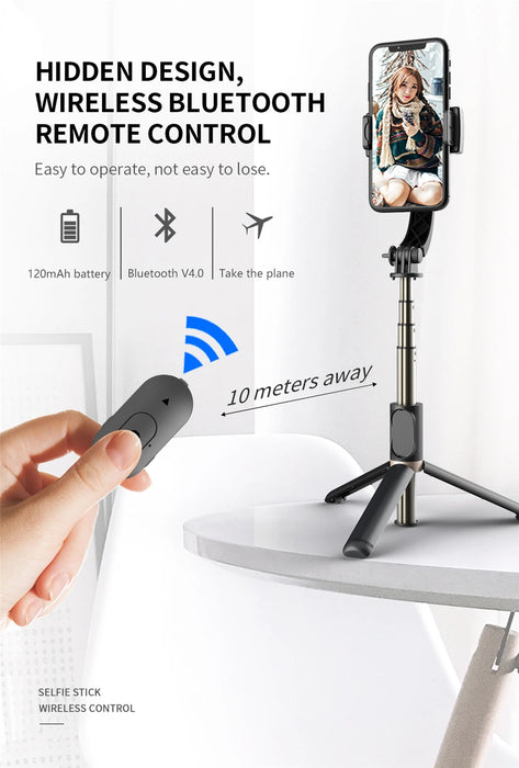 Roreta Gimbal Stabilizer Selfie Stick Foldable Wireless Tripod with Bluetooth