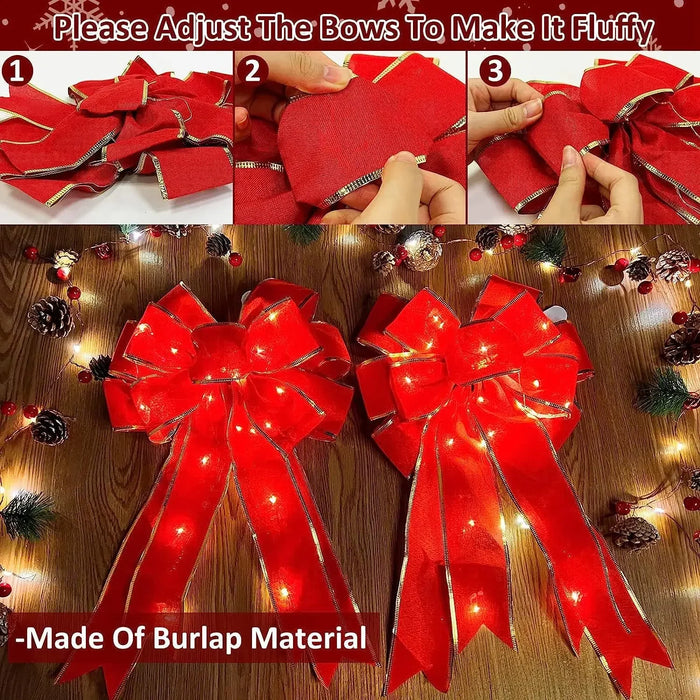 Christmas Tree Top Decoration Pendant Large Bow Velvet Cloth Lace Ribbon