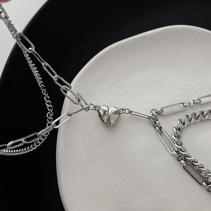 Fashion Halves Heart Magnetic Couple Bracelets for Women Pendant Man Bracelets Couple Friendship Bracelets for Girls Jewelry