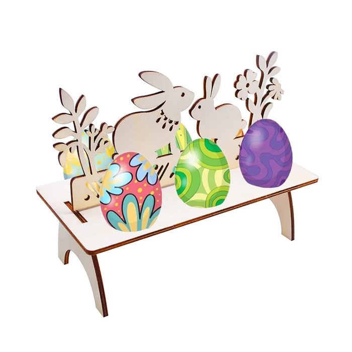 Easter Decoration for Home Wooden Easter Egg Holder Shelves DIY Craft Handmade Ornaments Kids Gift Happy Easter Party Decor 2025