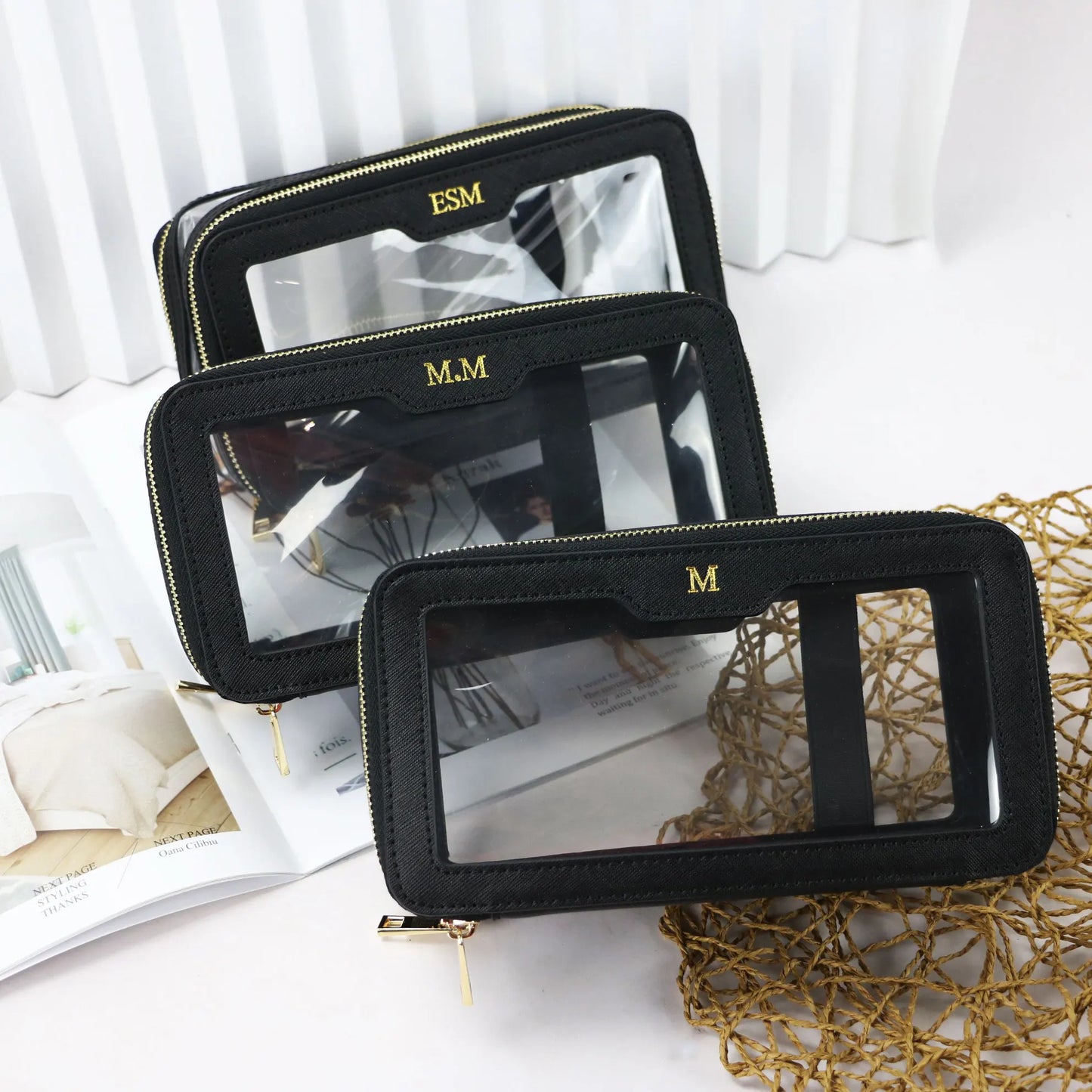 Custom Letters Saffiano Leather Cosmetic Bag Portable Capacity
