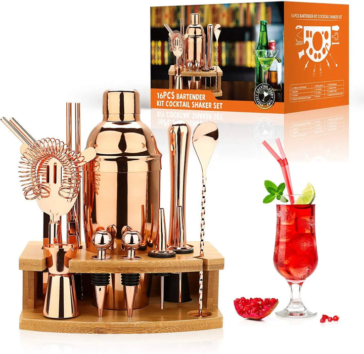Cocktail Shaker Making Set,16pcs Bartender Kit For Mixer Wine Martini, Stainless Steel Bar Tools, Home Drink Party Accessories