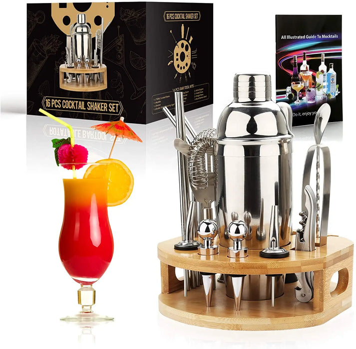 Cocktail Shaker Making Set,16pcs Bartender Kit For Mixer Wine Martini, Stainless Steel Bar Tools, Home Drink Party Accessories
